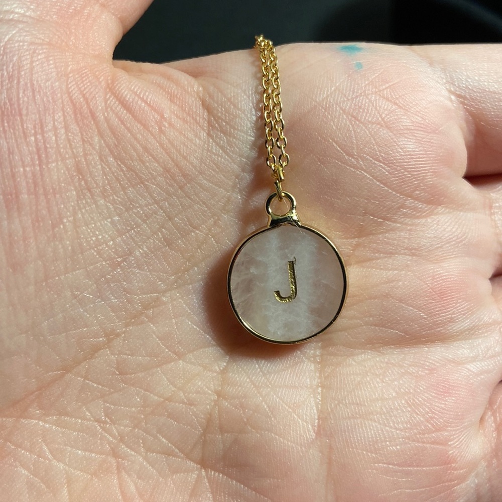 Necklace with “J” on Pink Marble Charm